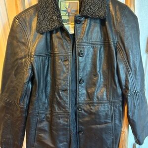 Women's Black Leather Jacket with Shearling Collar